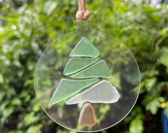 Sea glass Christmas Tree Ornament, handmade coastal holiday decoration