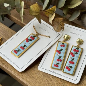 Cherry earrings and necklace set handmade polymer clay