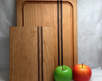 Made In Maine Beautiful handmade set of 2 cherry cutting boards.    Large grooved  11” x 15” and 7 1/2” x  10”