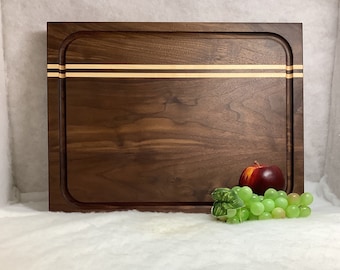 Made in Maine  “The Beast” Beautiful Extra Large (Walnut) Cutting Board with contrasting maple stripes. 14” x 18”