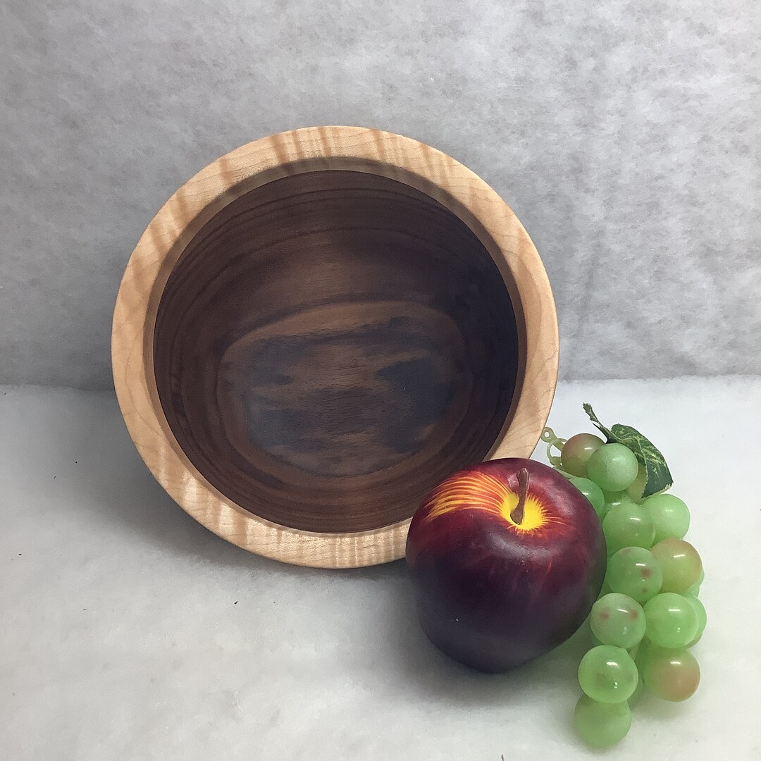 Made in Maine Walnut Wooden Bowl With Curly Maple Rim Etsy