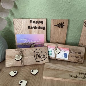Geldgeschenk / Gutschein / Geld / Weihnachten / Geburtstag / Hochzeit / Taufe / Kommunion / schenken / Klötzchen / Holz / Mitbringsel / Gruß