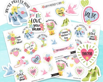 Mom stickers, printable stickers, mothers day stickers, mothers day print and cut, mom clipart, mothers day png, mom png, digital download