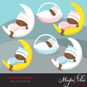 schwarz Baby Clipart. Rosa und blaue Babygraphiken. Baby Shower, neues Baby, Baby im Korb, Baby auf dem Mond, schlafendes Baby