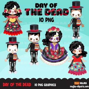 Tag der Toten PNG, Dia De Los Muertos Clipart, Halloween Grafiken, mexikanische Feiertag Sublimationsdesigns, Zuckerschädel Png, Jungen und Mädchen