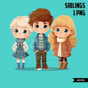 Art de la fratrie, frères et sœurs png, amis png, famille png, clipart garçon et fille, Saint-Valentin, triplés png, art pour enfants, enfants cool, frère et sœur