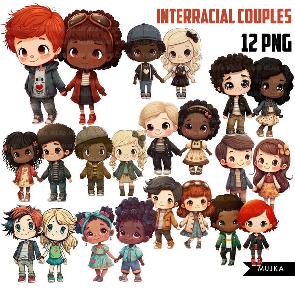 Interracial couple art, valentine couples png, valentines png,  black girl, black boy, latina girl, indian girl, couple gifts, valentine png