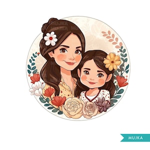 Dia das Mães Png, Arte Latina do Dia das Mães, clipart de mãe e filha, chibi png, design de sublimação de mãe, adesivos de planejador, mamãe e eu png
