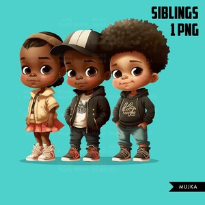 Black kids art, siblings png, friends png, family png, black girls and boys clipart, black girl boy joy, triplets clipart, friends clipart