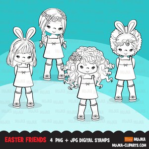 Gráficos para colorear de Pascua, sellos digitales de Pascua, búsqueda del tesoro png, diseños de sublimación de libros para colorear de niñas de Pascua, linda niña png