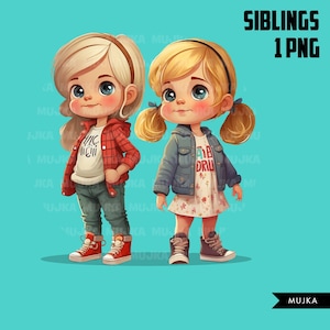 Siblings Art, Schwestern png, Freunde png, Familie png, Zwillingsschwestern png, Valentinstag, Zwillinge png, Zwillinge png, coole Kinder, süße Mädchen Clipart