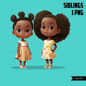 Art de filles noires, frères et sœurs png, amis png, famille png, clipart filles noires, filles de la Saint-Valentin, joie fille noire, jumeaux png, anniversaire fille png