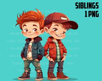 Siblings art, brothers png, friends png, family png, twin Boys clipart, valentine, twins png, twins clipart, cool kids, cute boys clipart