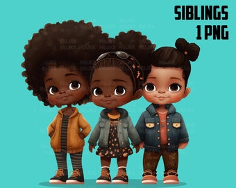 Black girls art, sisters png, friends png, family png, black girls clipart, siblings girls, black girl joy, sisters png, triplets clipart