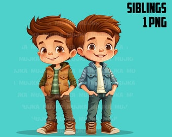 Siblings art, brothers png, friends png, family png, twin Boys clipart, valentine, twins png, twins clipart, cool kids, cute boys clipart