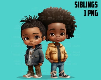 Black boys art, siblings png, friends png, family png, black boys clipart, valentine boys, black boy joy, twins png, black boy with dreads