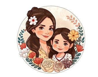 Mothers Day Png, Latina Mother's Day art, Mother and daughter clipart, chibi png, mom sublimation design, planner stickers, Mommy and me Png