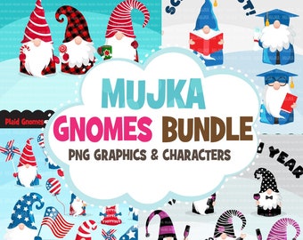 Gnomes Clipart Bundle, Easter, St Patrick's Day, School. Halloween gnome graphics Sublimation Designs PNG clip art