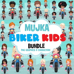 Bikers Clipart, Biking kids, harley bikers, kids riding, black girl, boy motorcycle outdoor Sublimation Designs graphics, png clip art