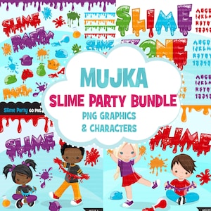 Slime Party Clipart Bundle, slime clip art, dripping borders, birthday kids, digital papers, slime letters and numbers, alphabet graphics