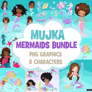 Mermaid Clipart Bundle,Tiere unter dem Meer, Meerjungfrau png , schwarze Meerjungfrau, Regenbogen Meerjungfrau png, Meerjungfrau Sublimationsentwürfe, Meerjungfrau png