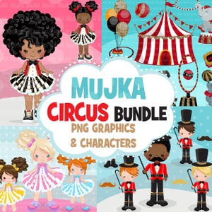 Circus clipartbundel, verjaardag rekwisieten, sublimatie graphics, dieren, glitter tutu, pastel, carnaval sublimatie ontwerpen PNG-illustraties