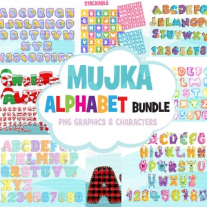 Paquete de imágenes prediseñadas del alfabeto, Navidad, monstruos, arcoíris, niño y niña, diseños de sublimación, descarga digital, archivos Png para Cricut