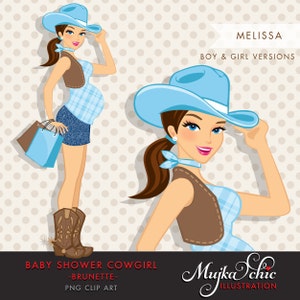 Brunetka kowbojka ciężarna kobieta postać niosąca torby z prezentami Clipart. Zaproszenie na przyjęcie baby shower postać. Kowbojka, kowbojskie buty, western