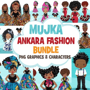 BUNDLE di stampe africane tradizionali, bambole di Ankara, stampe africane, grafica dell'Africa occidentale, ragazza nera, donne nere, sublimazione PNG, storia nera