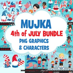 4. Juli Clipart Bundle, Unabhängigkeitstag Grafiken Clip Art Sublimation Designs Grafiken, niedliche Feier