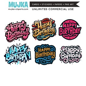 Happy Birthday PNG Bundle, Birthday Cake topper, Happy birthday Clipart, digital download sublimation, birthday t-shirt and Card Design