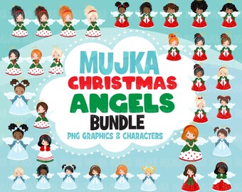 Christmas Angels clipart bundle, Noel Illustrations, black girl, afro angel, Sublimation Designs graphics, Png sublimation clip art