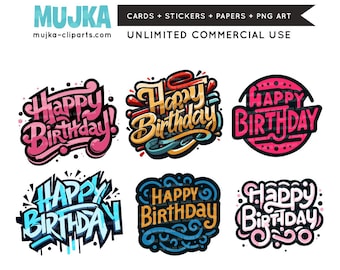 Paquete PNG de feliz cumpleaños, topper de pastel de cumpleaños, imágenes prediseñadas de feliz cumpleaños, sublimación de descarga digital, camiseta de cumpleaños y diseño de tarjeta