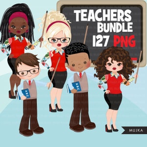 Clipartbundel leraar, schoolonderwijs png, schoolgraphics, mannelijke vrouwelijke leraren, zwart, latino-leraren
