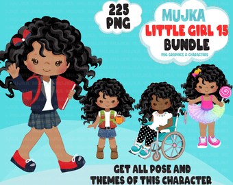 Afro Girl PNG Clipart Bundle, Cute Black Girl Art, Cute digital planner stickers, teacher graphics, Homeschooling, educational printables