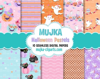 Cute Halloween Digital Papers, Pink Halloween Seamless Patterns, pink pumpkins, halloween baby shower backdrop, Pastel Halloween PNG