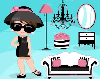 Tiffany Girls clipart, Breakfast at Tiffany's graphics, black, card making,  , cookie design, fashion, chandelier