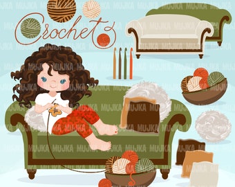 PNG de crochet, clipart de crochet, logotipo de crochet, png de tejido, clipart de tejido, ganchos de crochet, png de costura, chica de crochet png