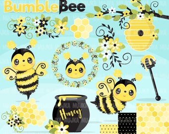 Bumblebee clipart. Cute summer florals, beehive, honey pot, honeycomb graphics,  , sublimation, Sublimation Designs clip art