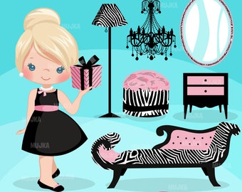 Tiffany Girls clipart, Breakfast at Tiffany's graphics, black, card making,  , cookie design, fashion, chandelier
