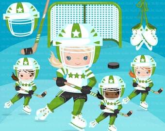 Hockey clipart. Sport graphics, girls hockey player characters,  , Sublimation Designs, scrapbooking, NHL club, school, red team