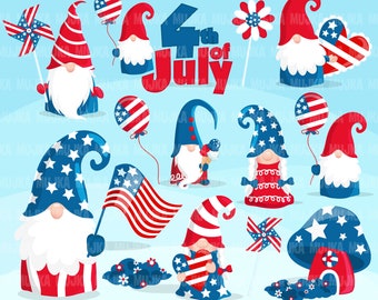 4th of July Gnomes Clipart. Scandinavian Gnome graphics, Tomte Nisse, Patriotic graphics, Independence day clip art, American, United States