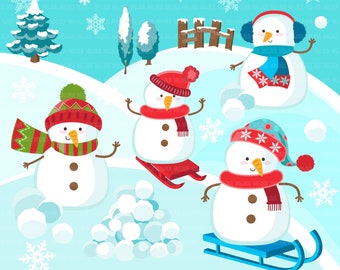 Winter sled snow background with snowman clipart, sledding, tobogganing, winter outdoor activity, commercial use, graphics, snowman, hills