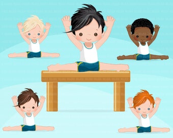 Gymnastics Clipart. Gymnast boys, card making,  , embroidery, black characters, sports, school activity, graphics