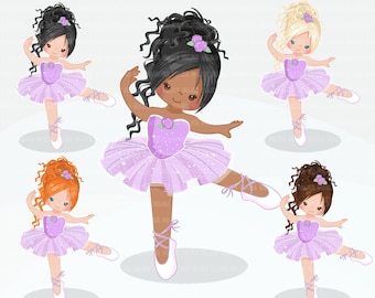 Ballerina clipart, chic ballet character, black, card making, planner sticker, cookie, dancing girls, PURPLE tutu, dancers, girls