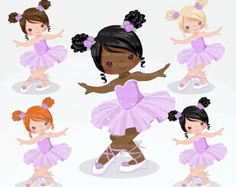 Ballerina clipart, chic ballet character, black, card making, planner sticker, cookie, dancing girls, PURPLE tutu, dancers, girls