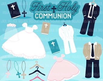 First Holy Communion Clipart. Communion outfit graphics, bible, rosary, banner, holy, religious, cross,  , Sublimation Designs