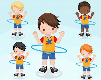 Hula hoop boys Clipart. Outdoors activity, hula hoop graphics illustration, Sublimation Designs clip art, sports