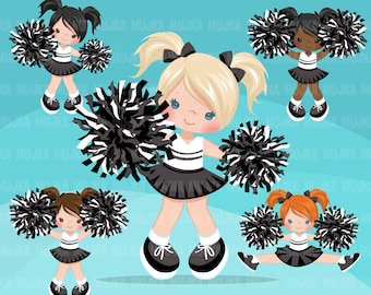 Cheerleader Clipart. Sports Graphics, school pom pom. B&W cheerleader, baseball, football, illustration, basketball commercial clip art