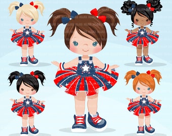 4th of July Tutu Clipart. Independence day Glitter tutu, modern outfits, jean overalls, fashion kids, commercial use clip art, little girl